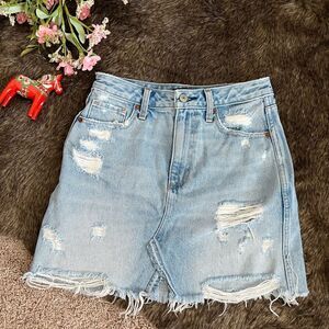 Abercrombie & Fitch Blue Jean Distressed Z0E NATURAL RISE VINTAGE A-LINE SKIRT 2